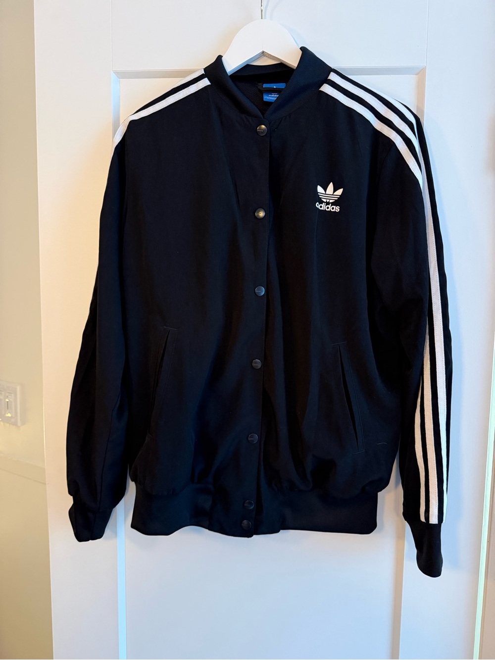 adidas Black Bomber Track Jacket with White Stripes